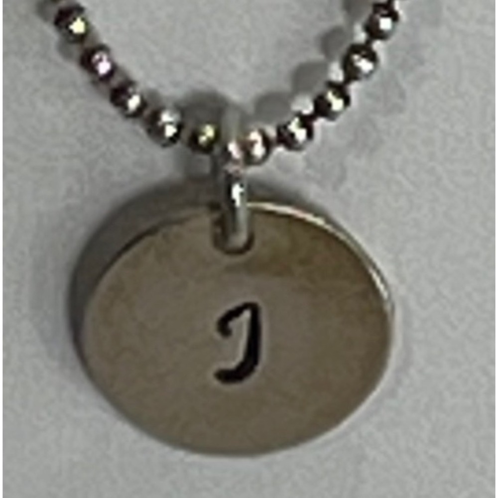 Silver tone J initial charm Necklace‎